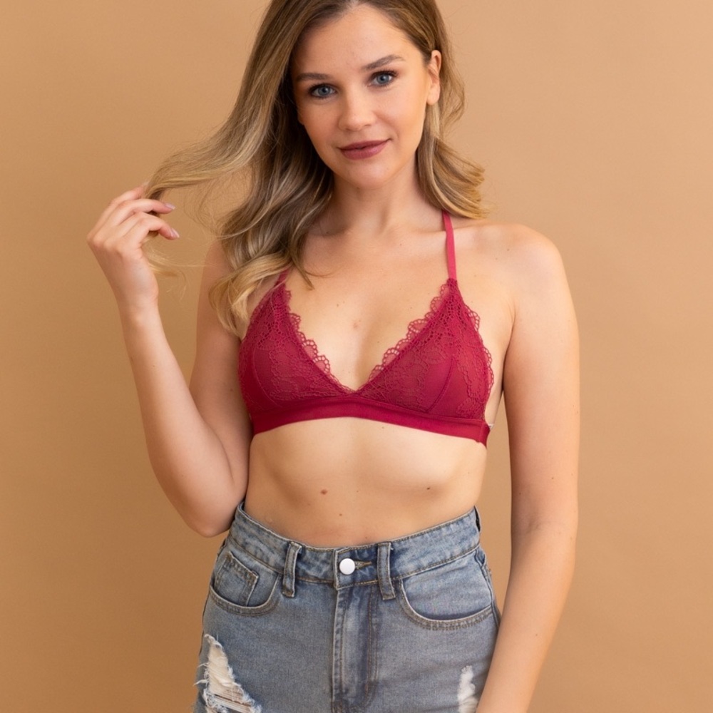 Lace T-Strap Back Plunge Bralette – Strappy Deep V Lingerie Bra Crop Top NWT